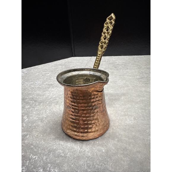 Unique! Turkish Hand Hammered Copper Coffee Pot, Ibrik Kettle, 3.3" T - Picture 12 of 13